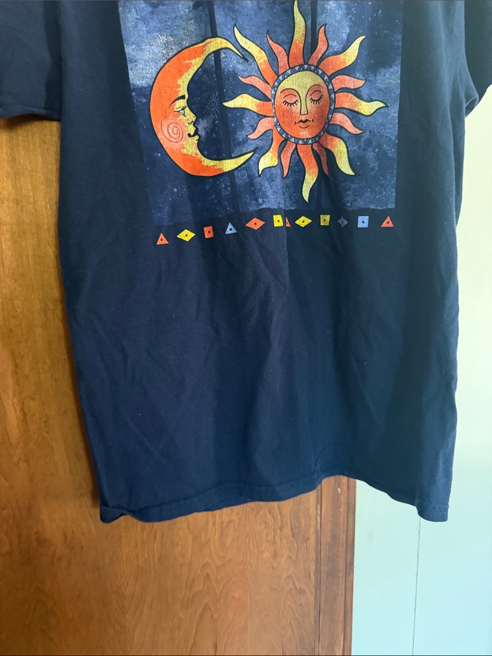 Vintage Gildan moon and sun graphic navy blue Y2K 90s boho nature size medium - Picture 3 of 5